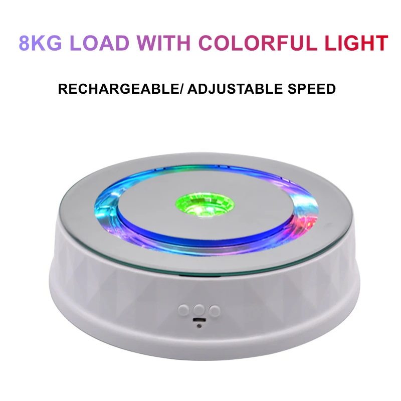 

23cm Rotating Display Stand with Colorful LED Light Automatic Electric Photography Turntable 8KG Load Live Video Shooting Stand