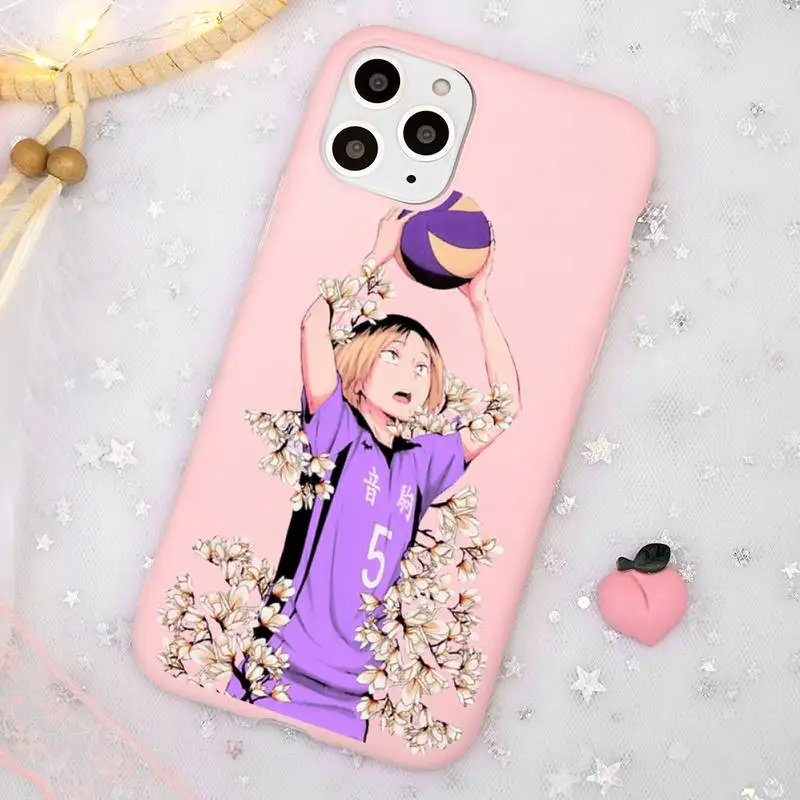 

Cute Japan Anime Oya Haikyuu Phone Case Candy Color Pink for iPhone 11 pro XS MAX 8 7 6 6S Plus X 5S SE 2020 XR