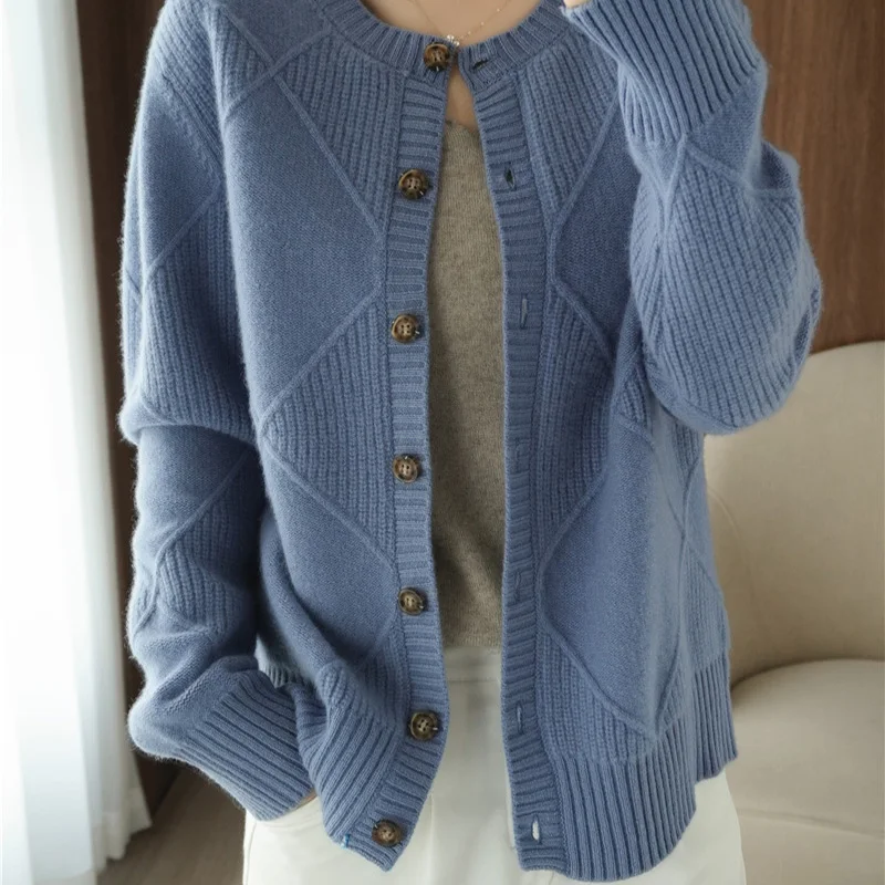 Women Sweaters Autumn Winter Thick Long Sleeve Cardigan Solid Knitted Tops Loose Outerwear Spring O-neck Cardigan 2021