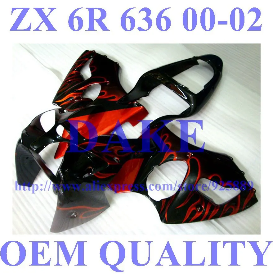 

Red Flame Black Fairings FOR NINJA ZX 6R 636 00 01 02 Tim ZX6R 2000 2001 2002 ZX 6R 00 01 02 Fairing Kit Cvrrt