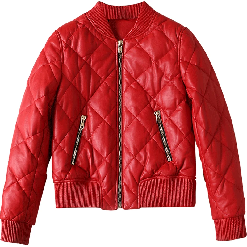 

Genuine 2020 Leather Real Sheepskin Coat Female Down Winter Jacket Women Streetwear Baseball Jackets MY