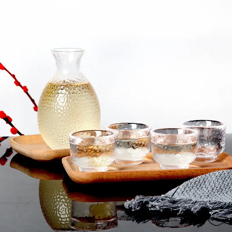 Японский Саке горшок набор золотой край стеклянная бутылка для сакэ рисовое вино