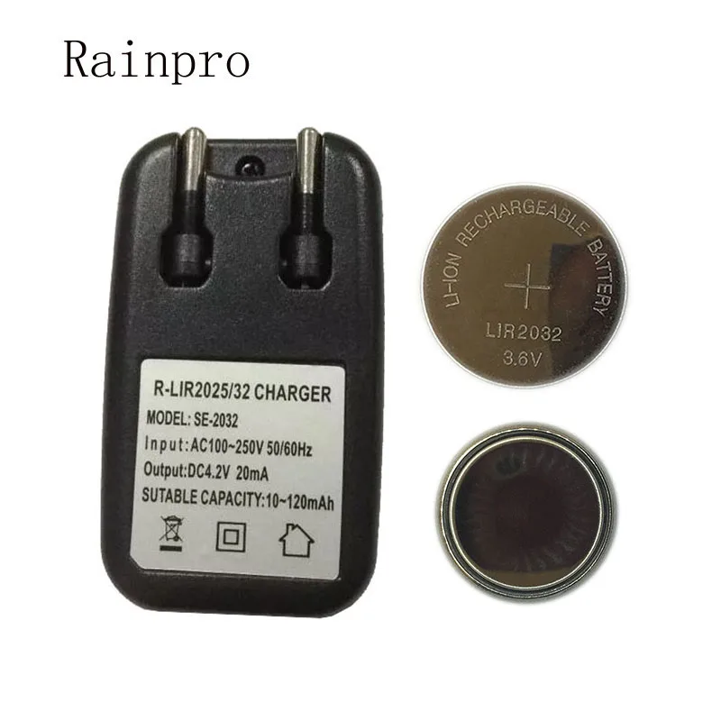 Rainpro 1 компл./лот (2 шт. LIR2032 + автомобильное зарядное устройство) 3 6 V Перезаряжаемые