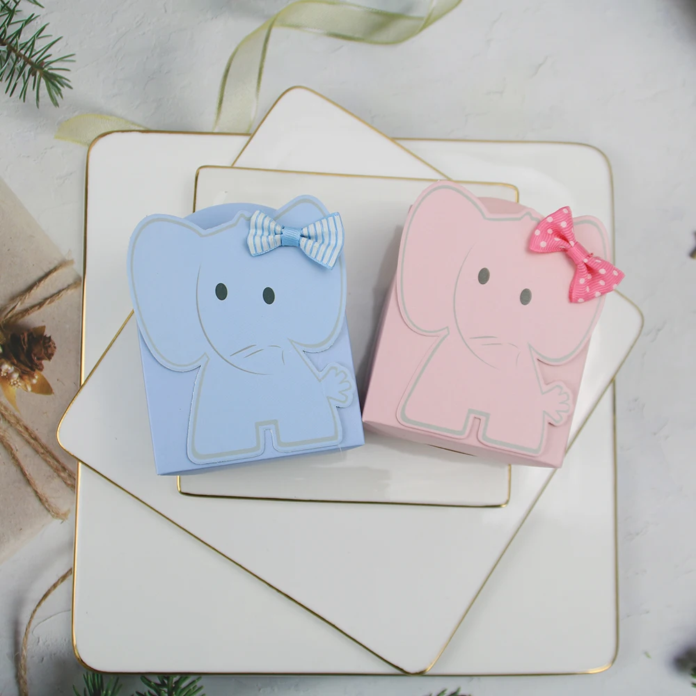 

JUMI милый слон с бантом розовый синий для детского праздника бумажные подарочные коробки из крафт-бумаги для кексов
