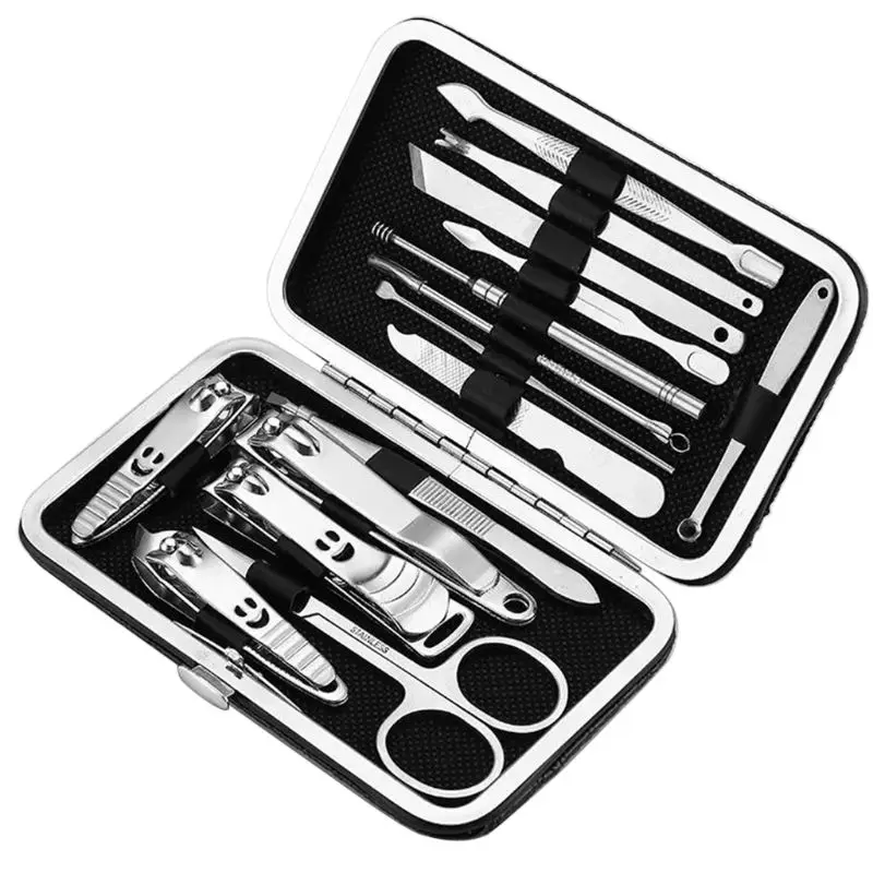 

Manicure Kit Nail Clippers Set Professional Pedicure Black Stainless Steel Makeup Grooming Set Cutter Ear Pick Tweezers Scissors