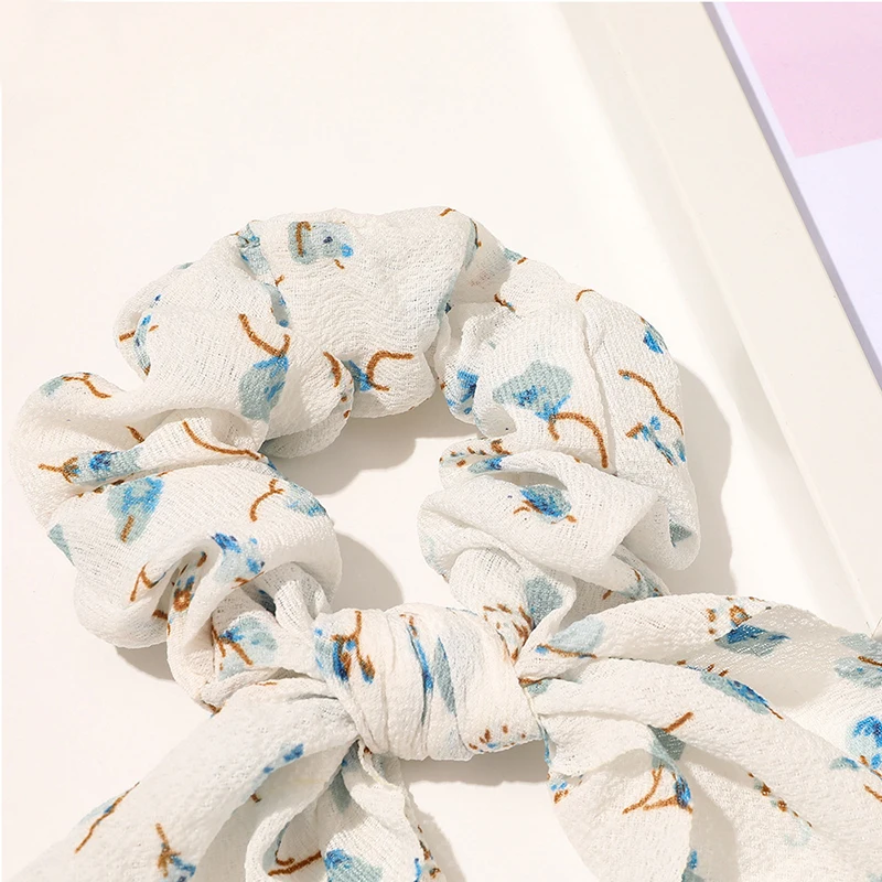 Корейские женские резинки для волос с кроличьими ушками цветочным принтом
