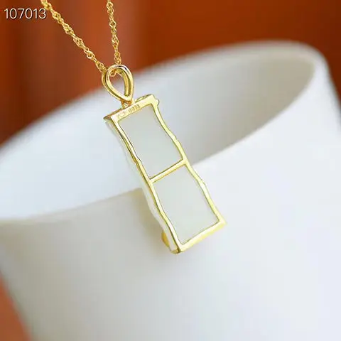 

Natural Hetian Jade S925 Sterling Silver Festival High-Rise Pendant Female Jade Necklace Gilding Craft Retro Clavicle Chain