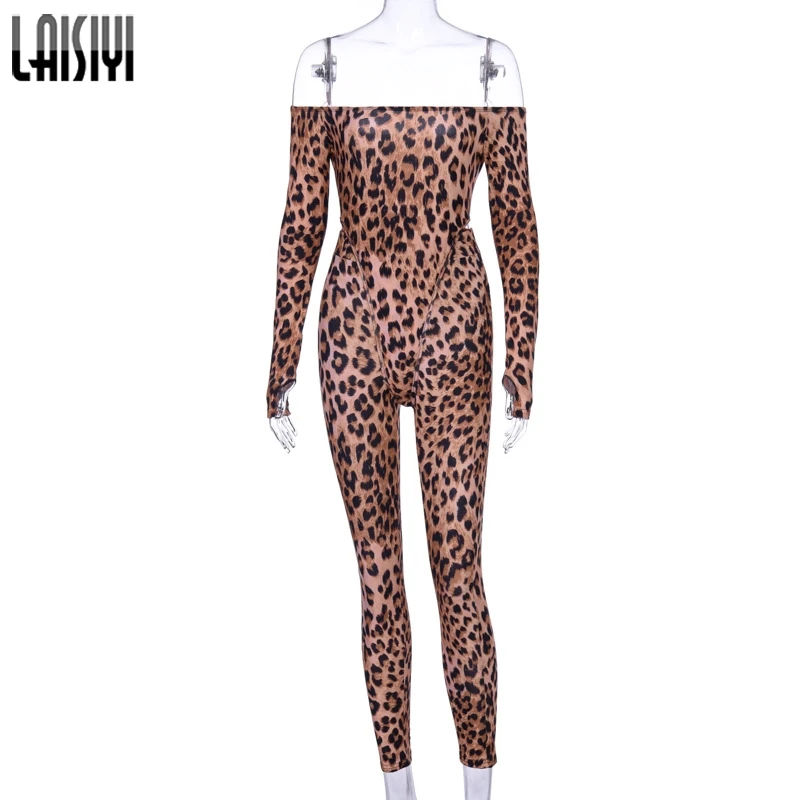 Leopard03 LAISIYI Мода Змея 2 комплект из двух предметов для женщин осень зима одно плечо укороченный топ Высокая талия юбка Сексуальная Клубная одежда костюмы с принтом - Цвет: Leopard03