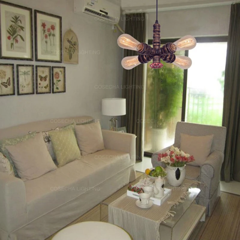 Промышленные люстры для водопроводных труб ретро Античная бронзовая люстра