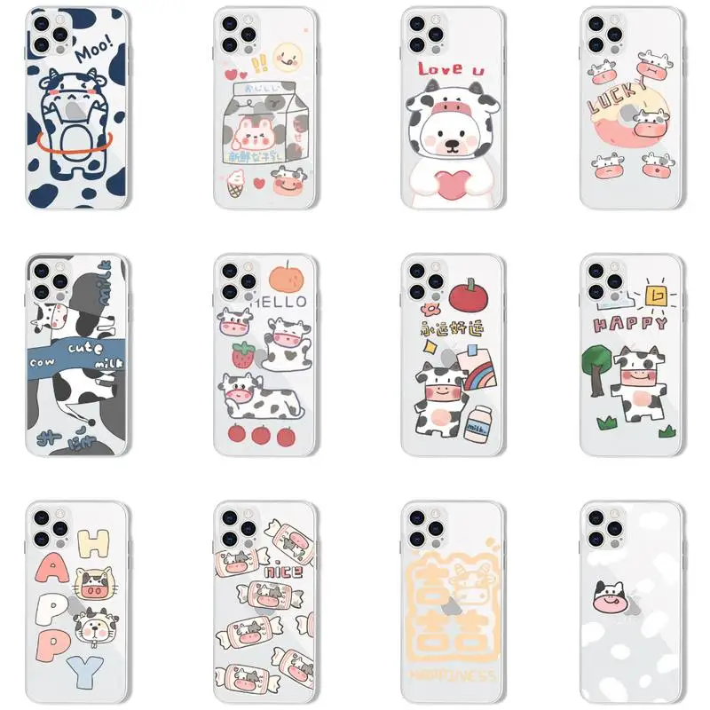 

Cute Cartoons Cows phone cases Transparent for iPhone 7 8 11 12 13 s mini pro X XS XR MAX Plus high quality cover