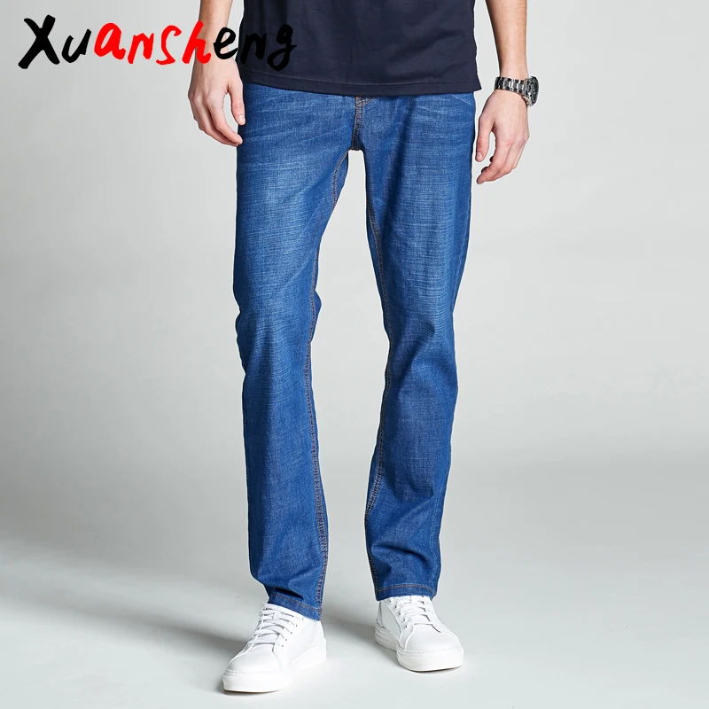 Xuansheng, тонкие мужские джинсы,, летние, классные, дышащие, Классические, модные, бутик, прямые, длинные штаны, синие, черные, уличная одежда, джинсы