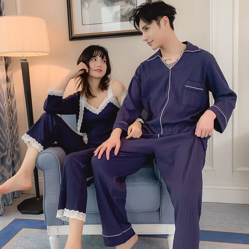 Осенне-зимняя Милая пижама из 100% хлопка для женщин 3 предмета мужская одежда