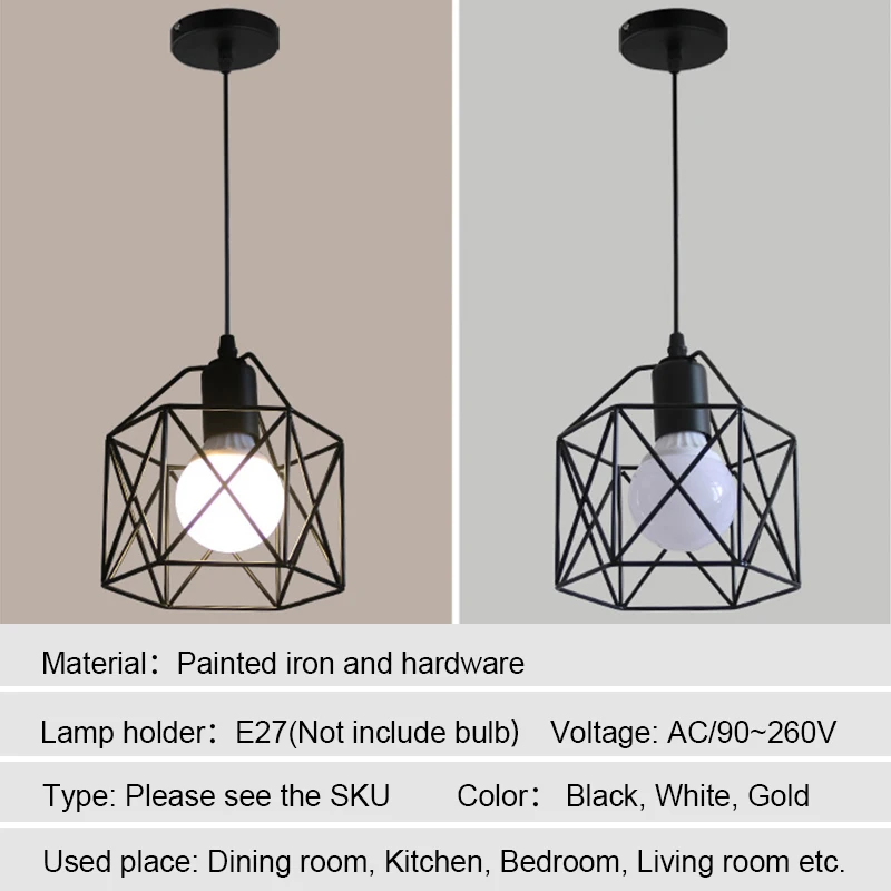 

Modern Cage Pendant Lights Iron Loft Pyramid Pendant Lamp Industrial Hanging Lamp For Cafe Living Room Dinning Room Kitchen E27