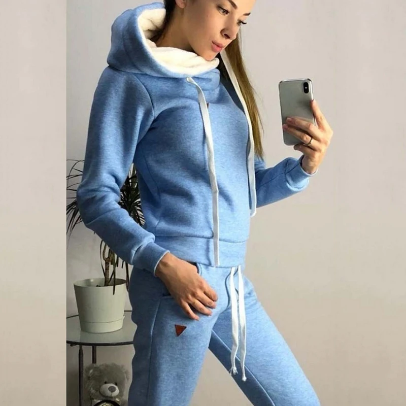 Женский спортивный костюм из 2 предметов сезон осень зима женская спортивная одежда толстовки с капюшоном и