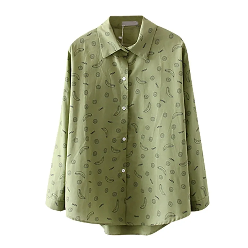 Preppy Style Blouse Turn Down Collar Long Sleeve Shirt Loose Casual Lady Print Long-sleeve Blosues |