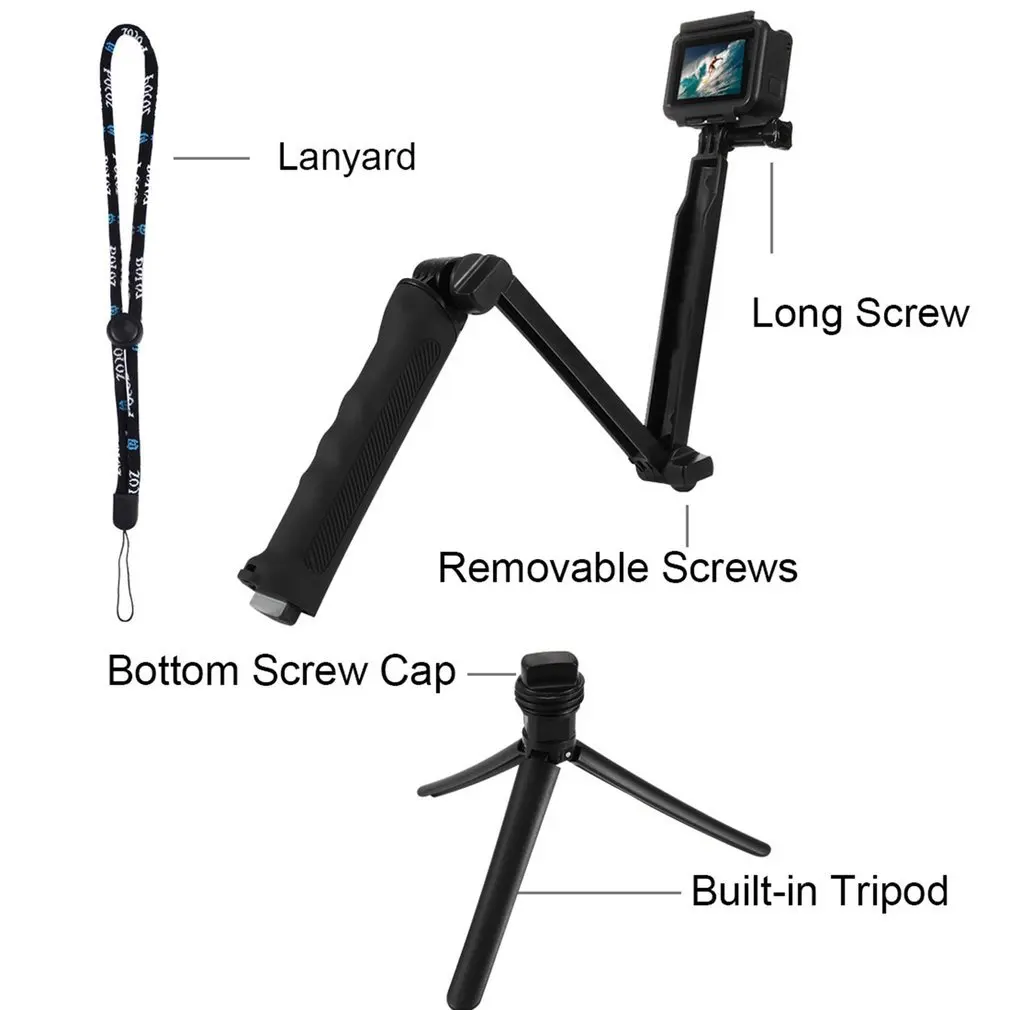 

3 In 1 Selfie Stick Camera Tripod Extendable Monopod 3 Way Fixing Floating Handle Grip Selfie Stick for GoPro HERO5/4/3+/3/2/1