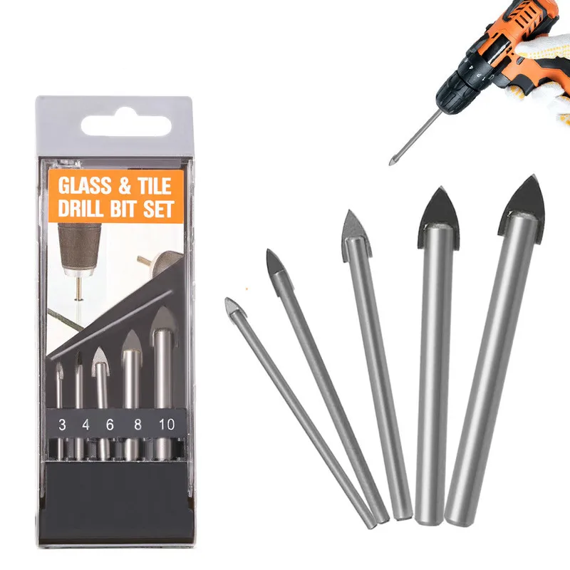 5PCS Glass Bits Round Shank Glass Drill Bit Set 3 4 6 8 10MM Wall Tile Ceramic Marble Hole Glass Hole Saws