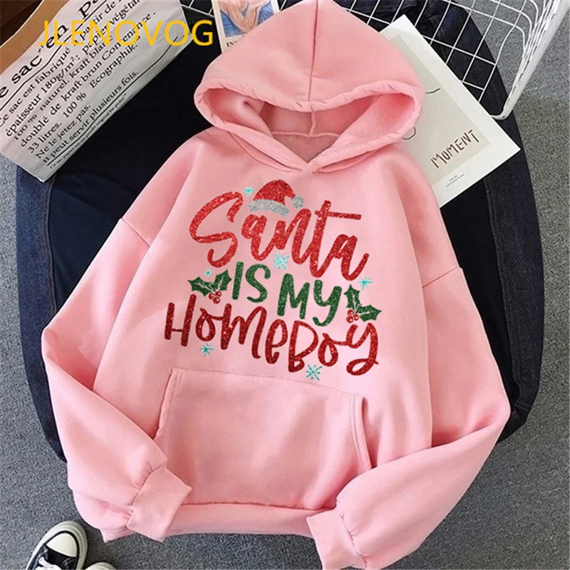 

Santa Is My Homeboy Letter Print Pink Hoodies Women’S Clothing Believe Joy Live Peace Sweatshirt Femme Christmas Gift Tracksuit