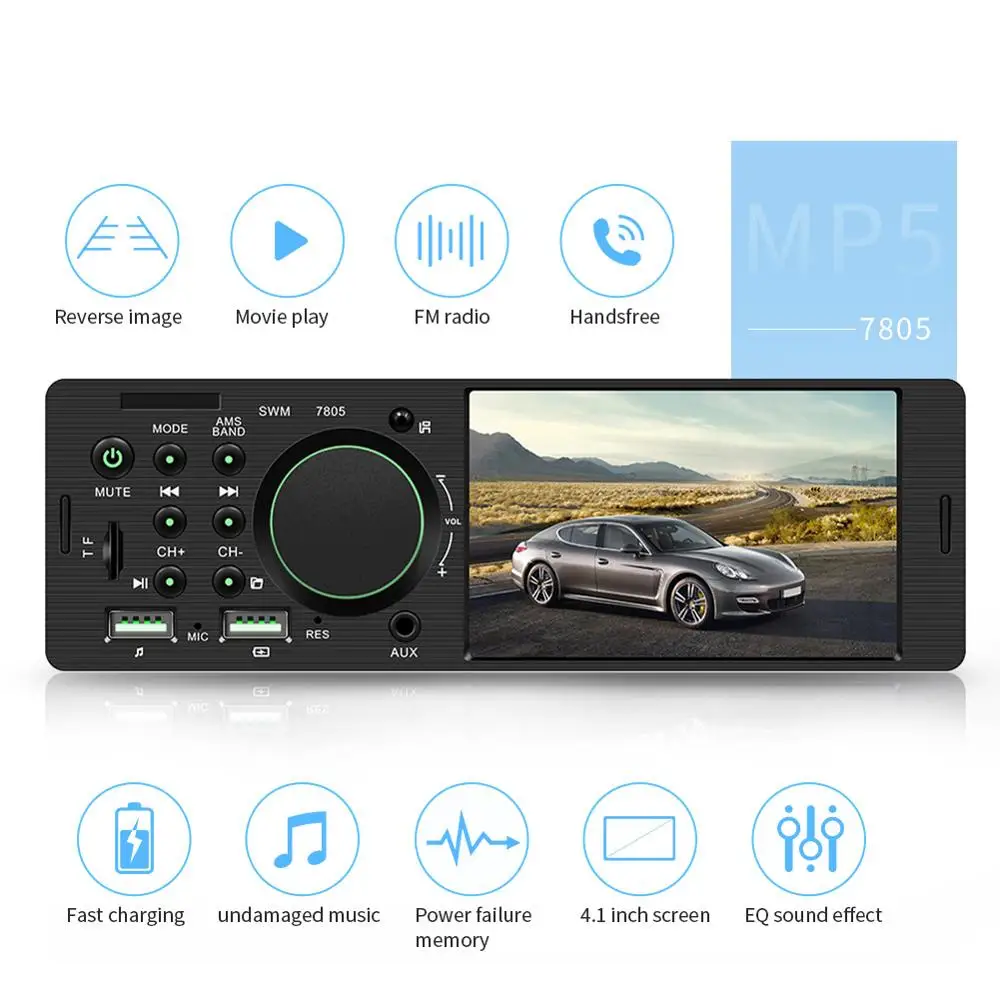4.1 Inch 12V Car Stereo MP5 Player Video LCD Screen Autoradio Car Stereo 1 Din Bluetooth USB FM Radio AUX  Free Shipping