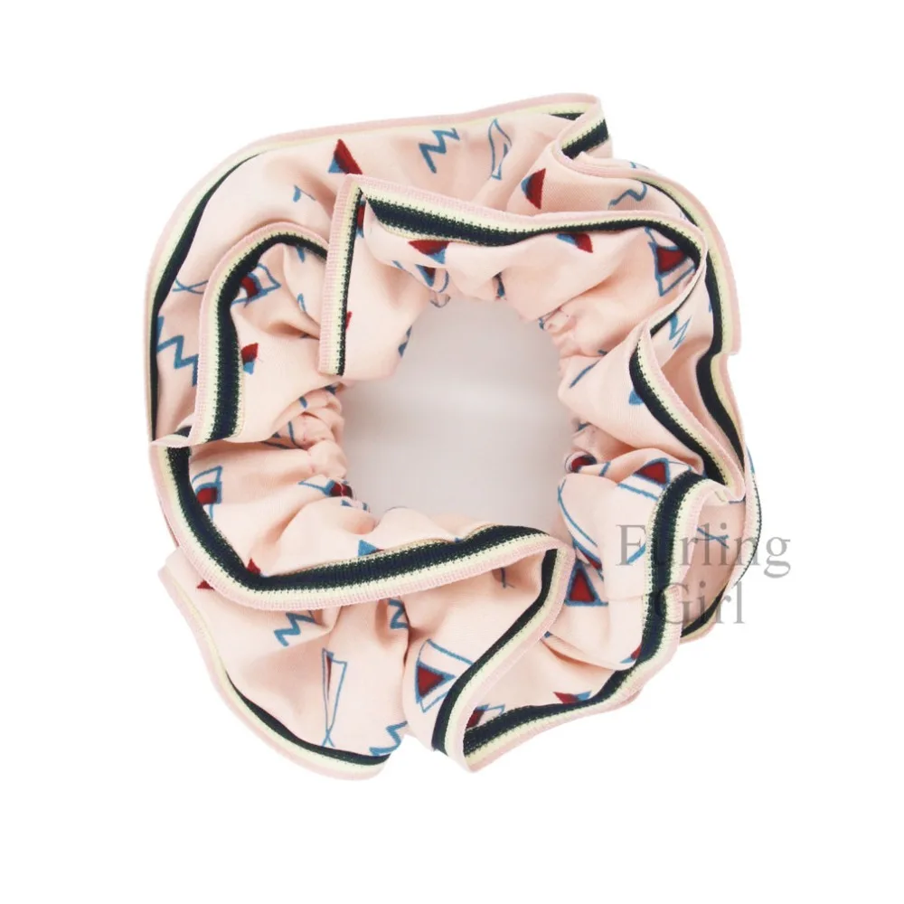 Furling Girl 1pc Geometric Pattern Cotton Hair Scrunchies with Striped Trim Women Ponytail Holder | Scrunchie