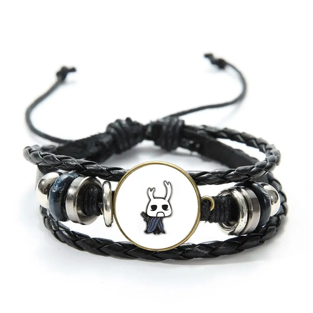 Game Hollow Knight Charm Bracelet Cute Cartoon Figure Glass Photo Dome Black Leather Bracelets Men Women Accessories Gift | Украшения и