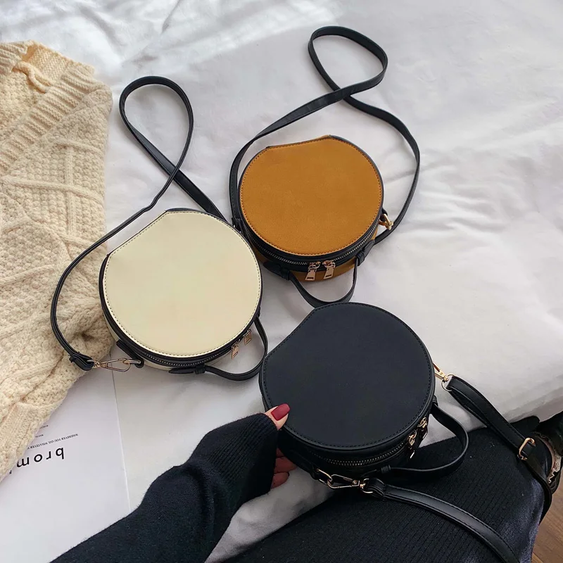 

Women Shoulder Bag Fashion Ladies Messenger Bags Youth Waterproof Handbag Round Simple Female High Quality PU Leather Bag Black