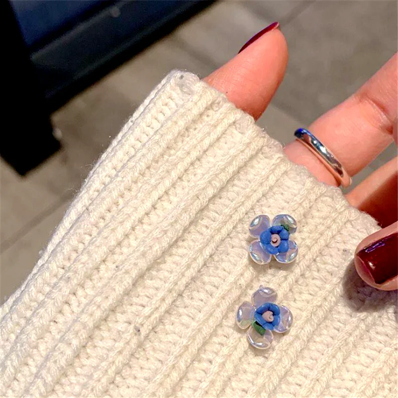 

Fashion Simple Blue Flower Earrings Temperament Small Earrings Women's Jewelry Wholesale