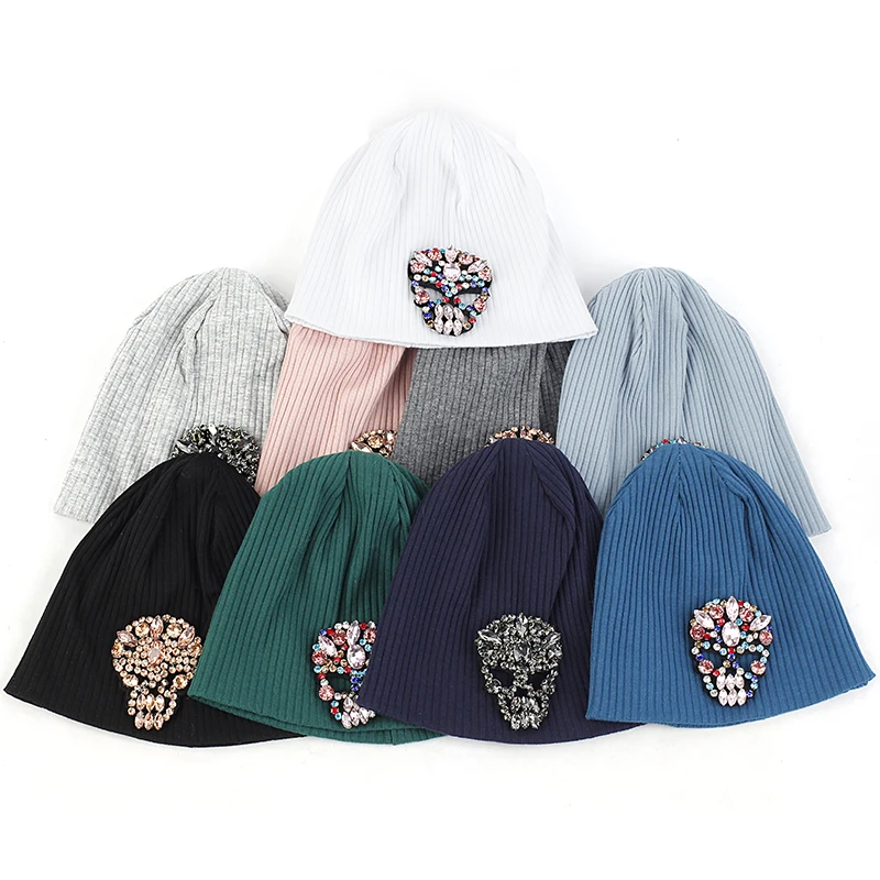 

Charm Wood Ribbed Beanie Hat Ghost Skull Head Pullover Skull Cap For Baby Angel Child Winter Warm For 0-12 Month