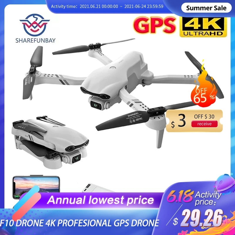 SHAREFUNBAY New F10 Drone 4k Profesional GPS Drones With Camera Hd 4k Cameras Rc Helicopter 5G WiFi Fpv Drones Quadcopter Toys