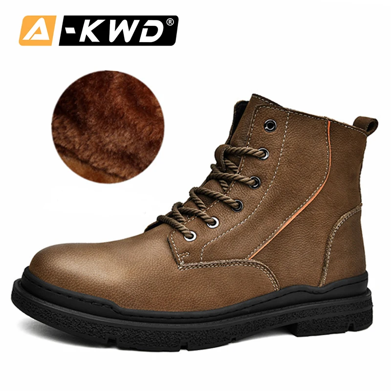 

Winter Genuine Leather Casual Boots Rubber Warm Fur Work Shoes Men 2021 Fashion Mens Boots Botas Hombre Footwear Bottine Homme