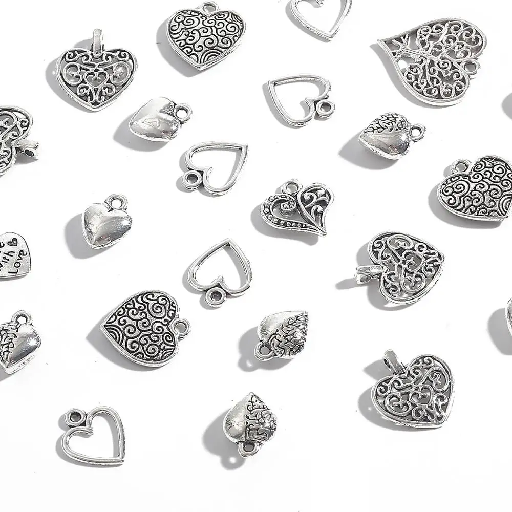 

10/20/30/50pcs mix size Alloy Heart Shape Antique Silver color Jewelry Accessories and Components for Making Bracelet Necklace