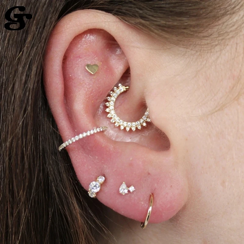 

GS 925 Silver Cartilage Ear Nose Rings with Zircon Fashion Light Luxury S925 Sterling Plata Piercing Body Jewelry for Women New