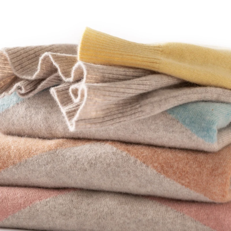 

Mix color female sweater stylish bright full sleeves knitted natural real wool pullover ladies jumper