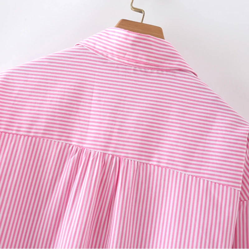 

Women Summer Casual Loose Striped Shirts Blouses Tops 2021 Long Sleeve Turn-down Collar Female Fashion Pocket Street Top Clothes