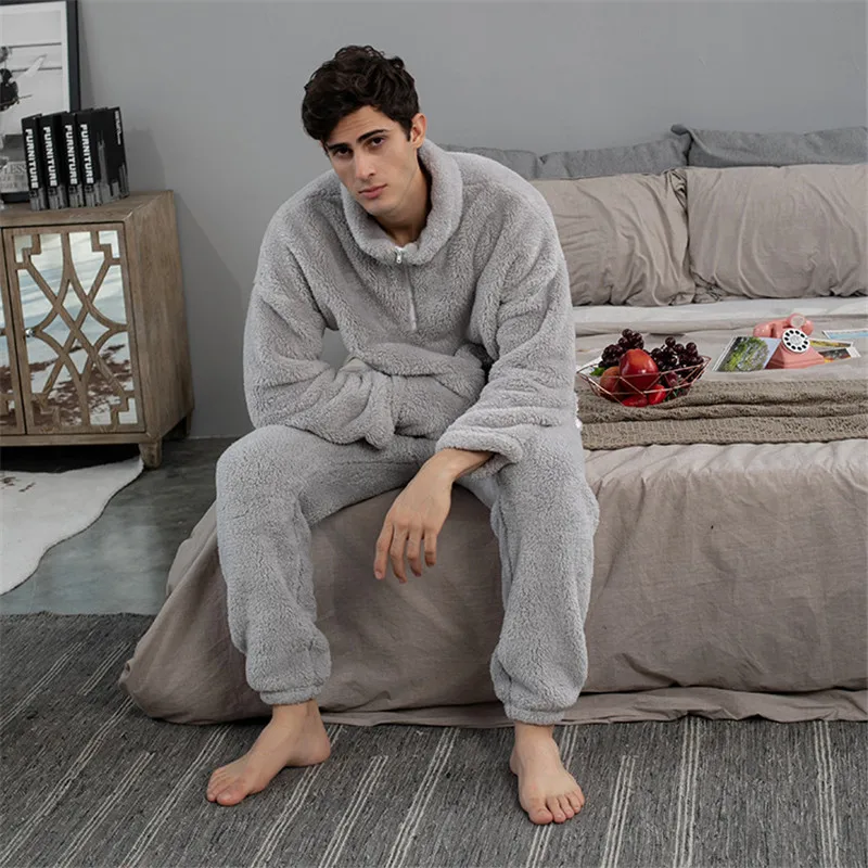 

Autumn Winter New Thicken Pajamas For Couples Plus Velvet Home Men's Clothing Casual Loose Homewear Female Sleepwear 2 Piece Set