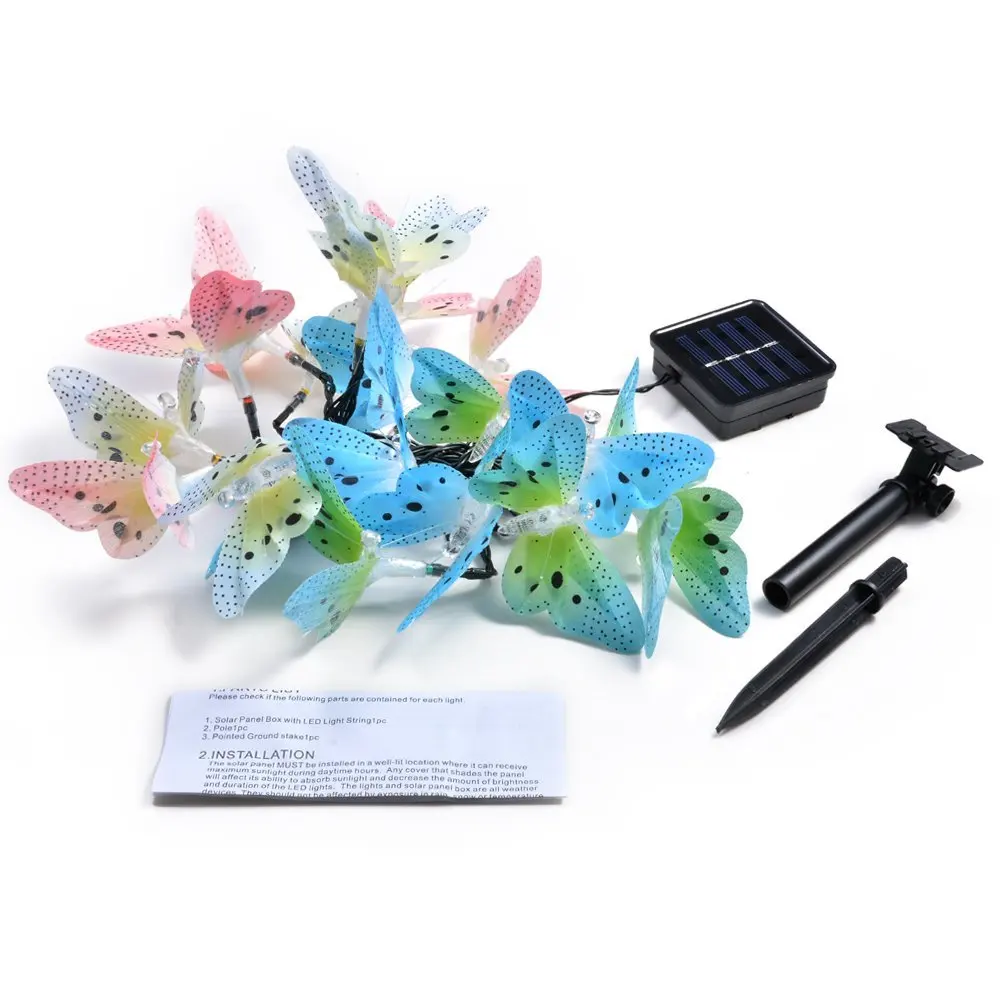 

12/20 Led Solar Powered Butterfly Fiber Optic Fairy String Lights Waterproof Christmas Outdoor Garden Holiday Decoration Lights