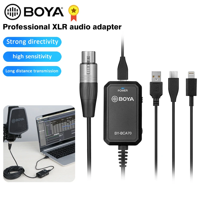 

Аудиоадаптер BOYA BY-BCA70 XLR mic для микрофонов XLR для ПК, мобильных устройств, совместимый со смартфонами Android iOS Type-C