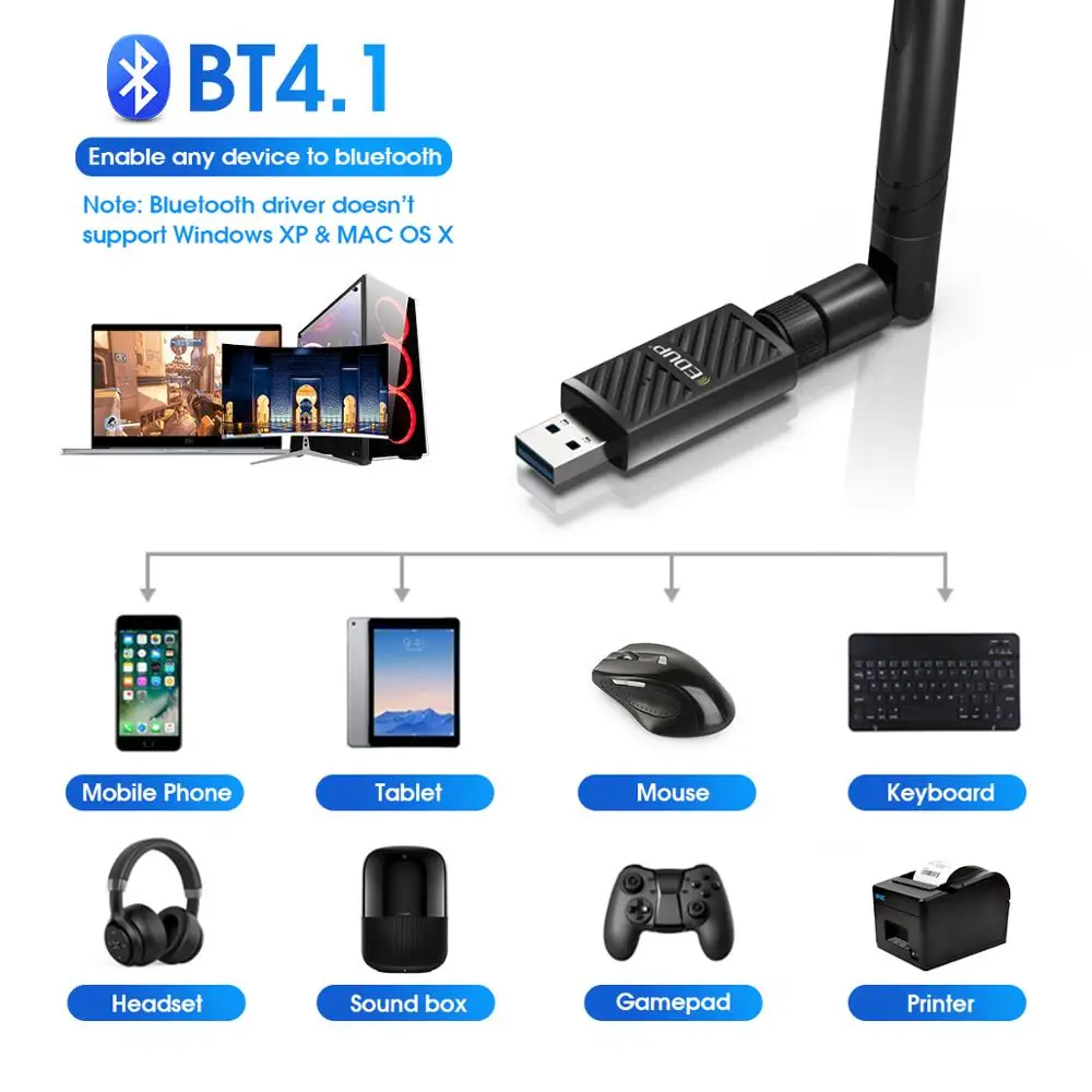 EDUP 1200 Мбит/с USB Беспроводной Вай Фай Адаптер 2 4/Wi Fi 5 ГГц сетевой карты 2dBi антенна Dual