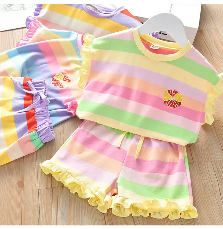 

Для маленьких девочек, комплект полосатой одежды для Летние повседневные наряды для девочек гриб, футболка + шорты, 2 предмета в комплекте, р...