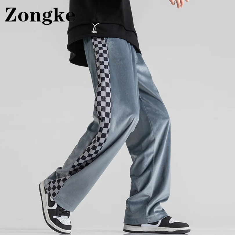 

Zongke Patchwork Plaid Harem Pants Men Trousers Big Size Korean Style Man Pants Straight 5XL 2021 Autumn New Arrivals