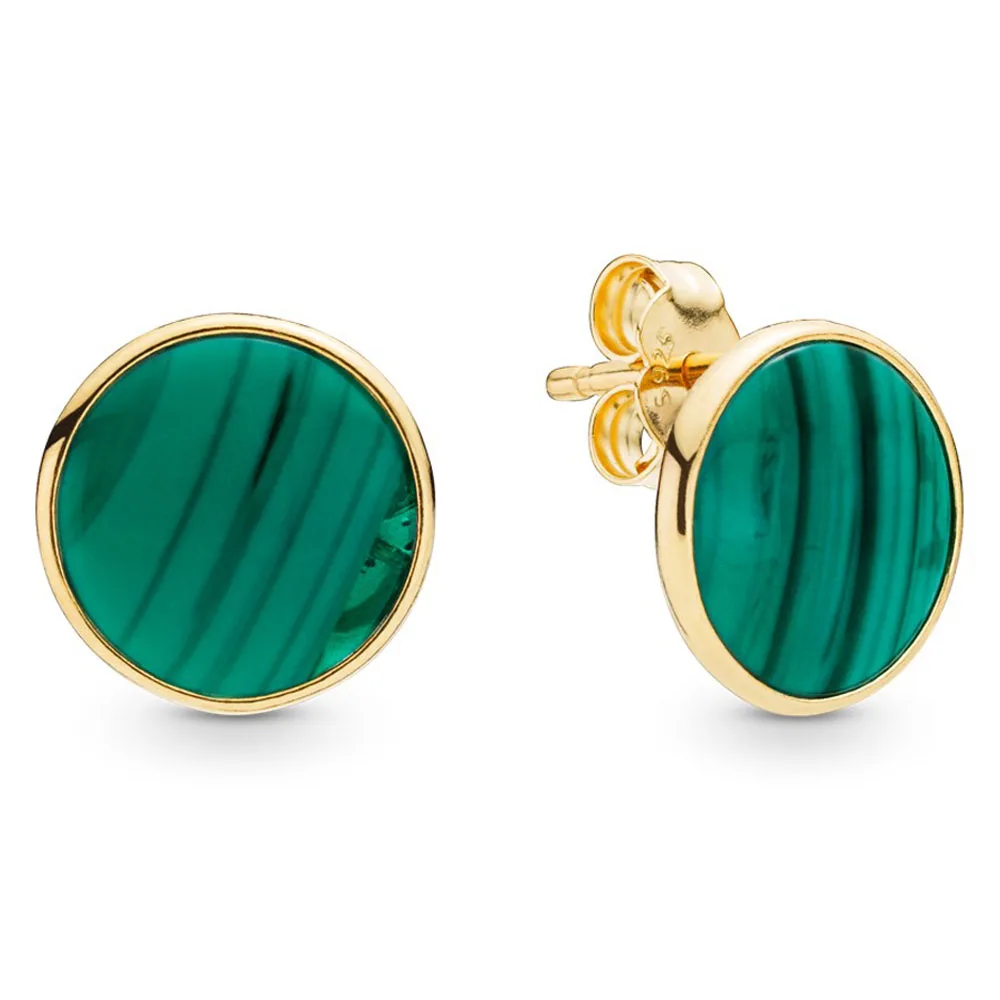 Аутентичные 925 пробы Серебряные Оригинальные зеленые блестящие серьги-гвоздики