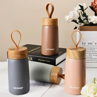 creative wood grain water cup 304 stainless steel liner thermos cup vacuum kettle portable wooden lid mug home outdoor thermos