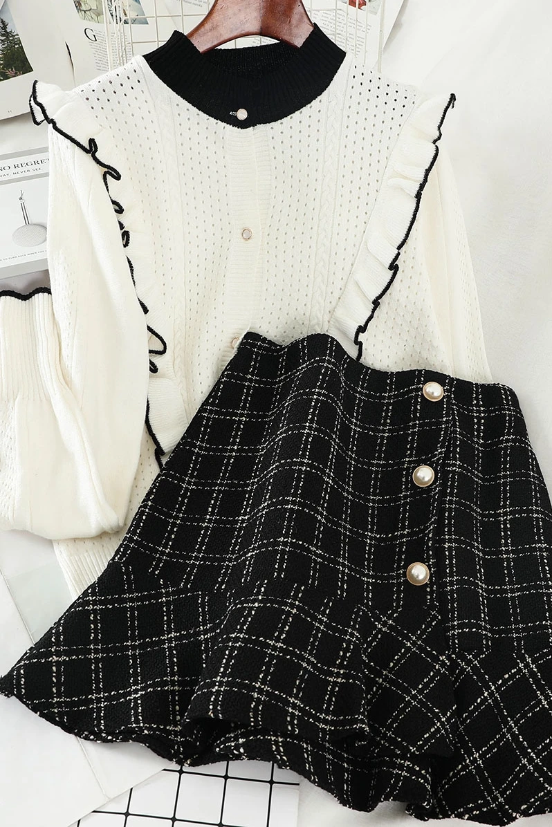 2019 Новая мода Женская одежда свитер из двух частей женский M034 |