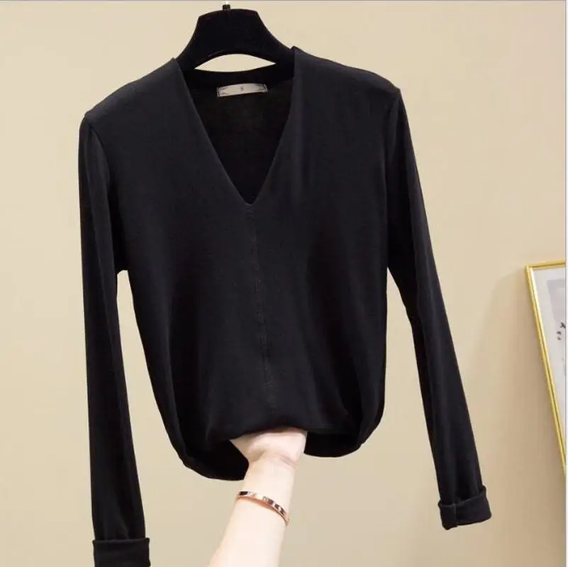 

Осенняя женская футболка, Топ с длинным рукавом, черный и белый цвета, Повседневная футболка, женская тонкая Сексуальная футболка, большие р...