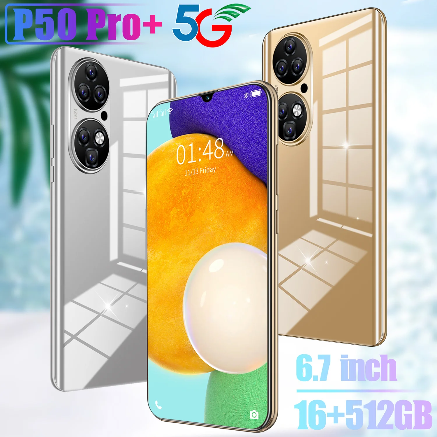 

New Fashion P50 Pro Global Version Smartphone 6.7 Inch Full Screen Face ID 32MP 64MP Camera 16GB 512GB Android 11.0