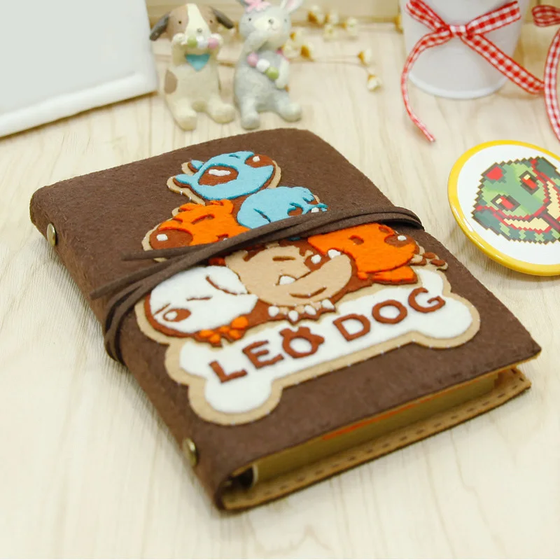 Набор из нетканого войлока Круглый блокнот с легким шитьем рисунком милой собаки