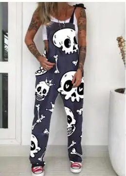 

2021 Summer Sleeveless European and American Leisure Loose Fashion Temperament One-Piece Printed Skull Jumpsuit