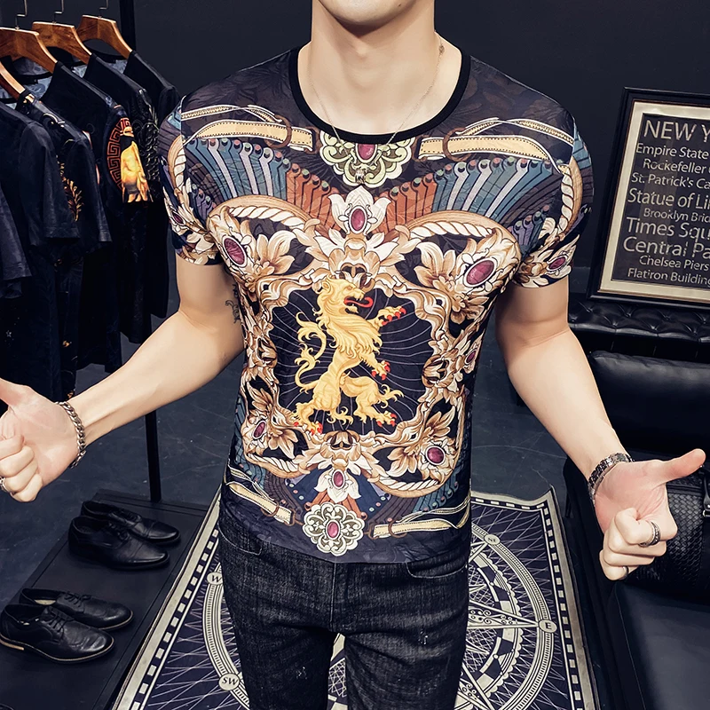 

men t shirt wear han edition cultivate morality man printing web celebrity ice silk short man with short sleeves B333 T1526 P40