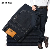 plus size 42 44 46 mens fashion casual jeans classic business straight elasticity denim pants spring autumn trousers male brand