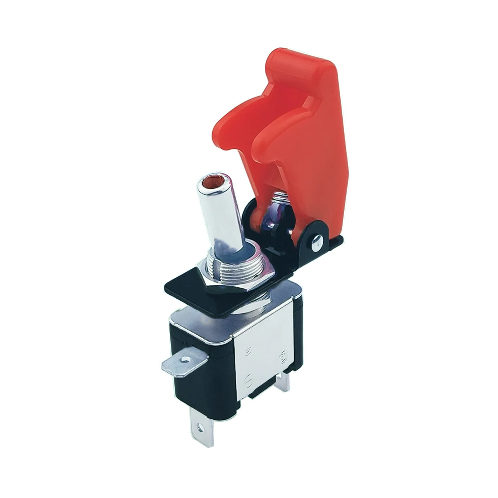 

New 12V 20A Illuminated Dark Red LED Toggle Switch Control ON/OFF + Aircraft Missile Style Flip Up Cover SS